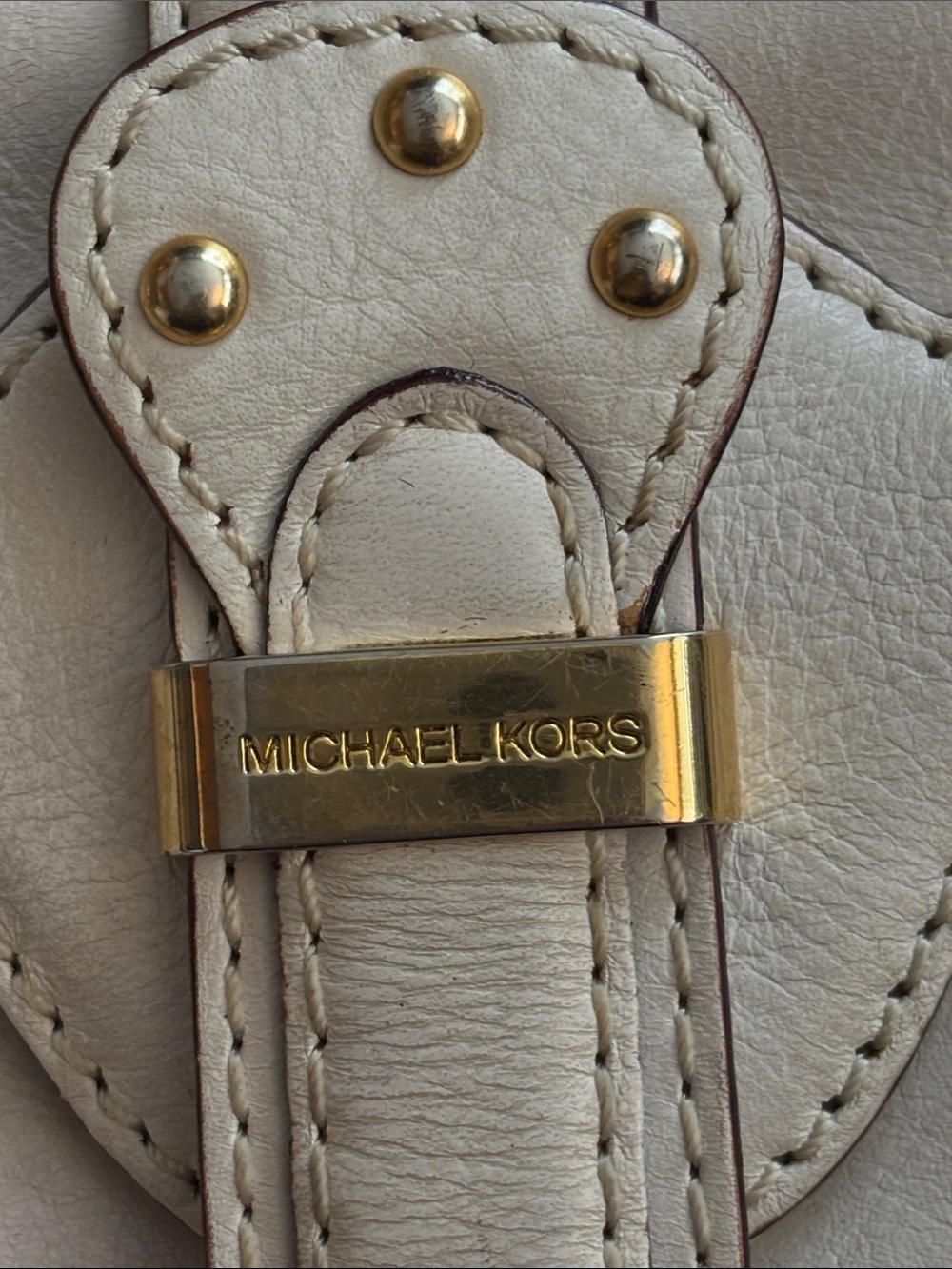 Michael Kors Vanilla Leather Berkley Wristlet Studded Handbag Cellphone Bag - Picture 3 of 15